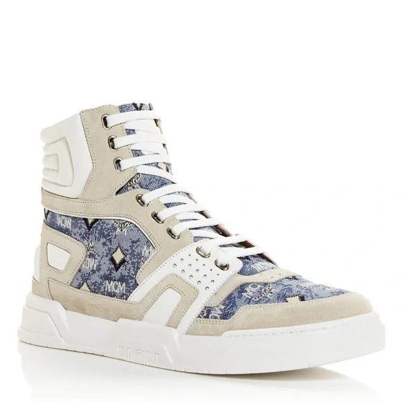 Authentic MCM Men’s Skyward Vintage Monogram High Top Sneakers - Picture 2 of 7